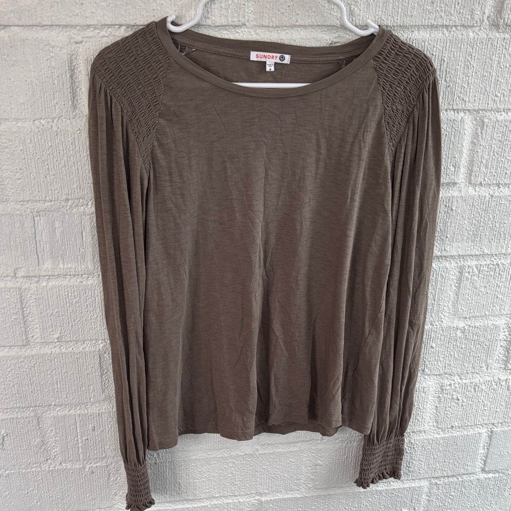 Sundry Pima Cotton Light Brown Long Sleeve Blouse sz XS
